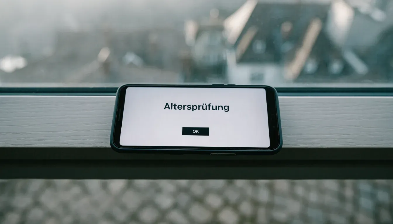 Eine steinerne Brücke über einen Fluss in einer Kleinstadt am frühen Morgen, Nebel zieht zwischen den Dächern hindurch