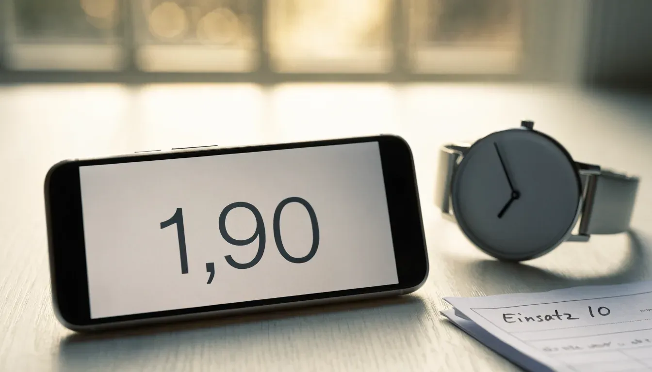 Ein Smartphone liegt mit dem Display nach unten auf einem Tisch neben einer Armbanduhr, im Hintergrund ein unscharfes Fenster.